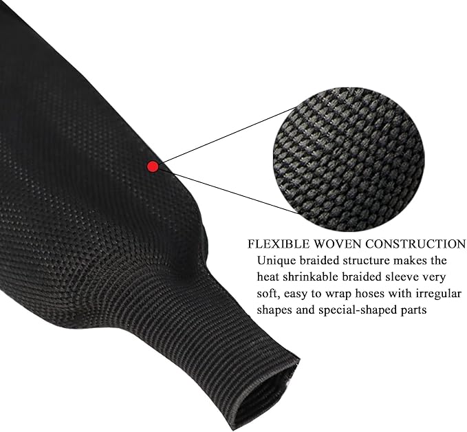 BuyUneed Heat Shrink Fabric Tubing Braided Sleeving 2:1 - Abrasion Protection Flexibility Wiring Harness Cable Sheath (3/8" ID, 30ft)