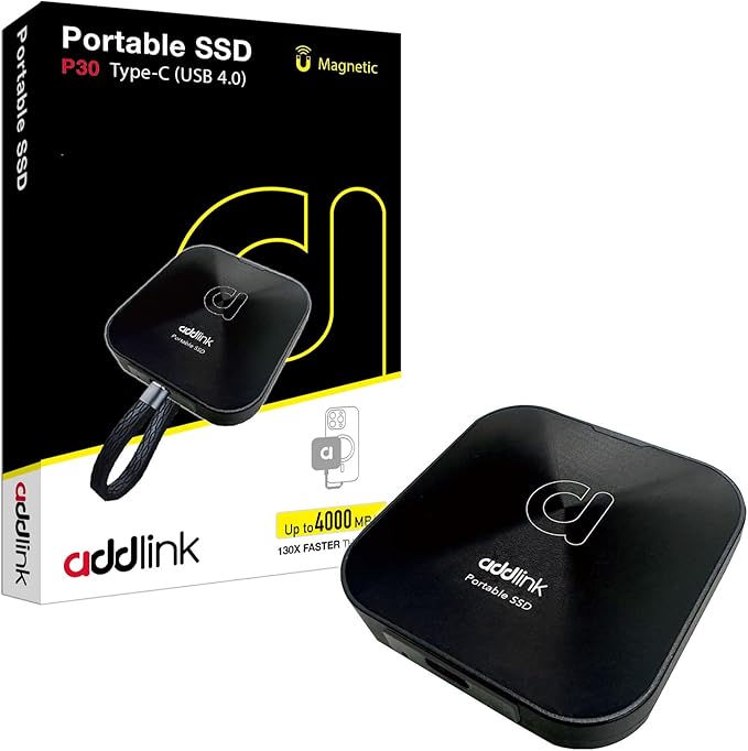 Addlink P30 1TB External SSD USB4 4000MB/s Type C Compatible thunderbolt 4, Tesla, iPhone15/16&iPad&Mac, Steam Deck/Android/PS5&4 Smart TV Magsafe ProRes 4K 120fps, Includes USB4.0 Cable Aluminum case