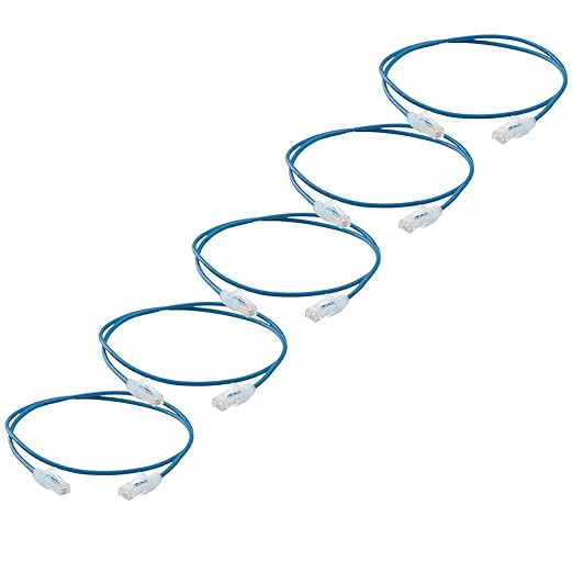 TRUECABLE Cat6 Component Rated Patch Cable, Unshielded (U/UTP), 3ft, Blue, 28AWG Stranded Pure Copper, Snagless 10G High-Speed Ethernet Cable, PoE++ 4PPoE 100W, UL Listed, RoHS-3, 5 Pack