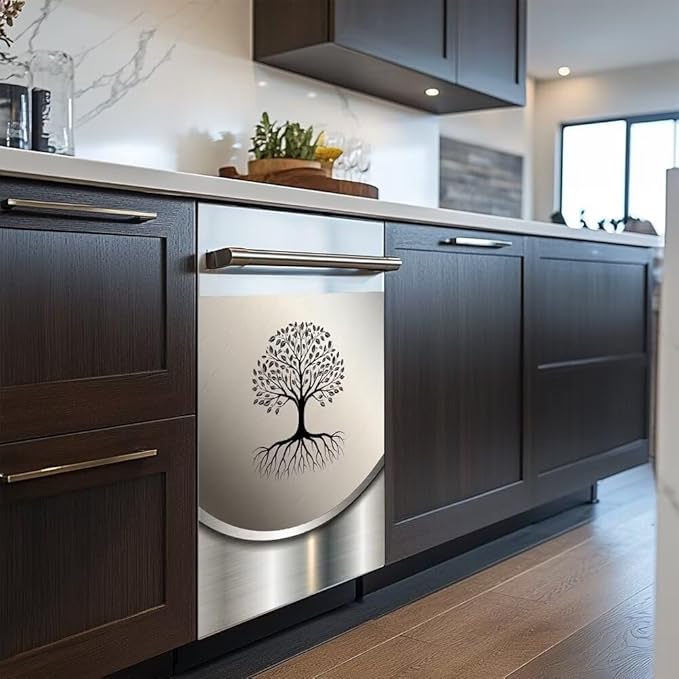 Dishwasher Magnet Cover Sticker,Stainless Steel Design Tree Pattern Fridge Door Cover Magnetic,Refrigerator Magnets Art Skin Panel Decal,Home Decor Decal,Vinyl Sticker,23W x 26H inchs