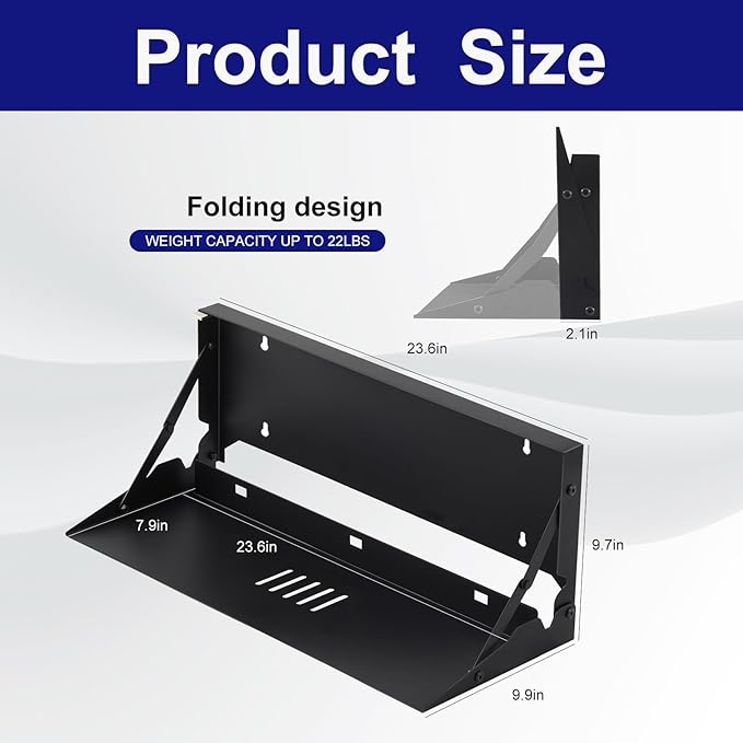 Otoolling 2 Pcs 24 Inch Keyboard Wall Mount Foldable Fits Standard Computer Keyboard Mouse Stand Tray Organizer for Small Offices Apartments, Easy Installation with 4 Screws (Black)