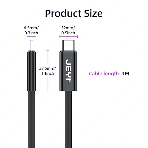 JEYI 80Gbps Cable Compatible with Thunderbolt 5 1m/3.3ft 80Gbps,120Gbps Bandwidth 16K/Dual8K,Multi-Screen Display,240W Fast Charging TB5,USB4/3/2,for iPhone 15/16,MacBook Pro/MacBook Air M3/iMac