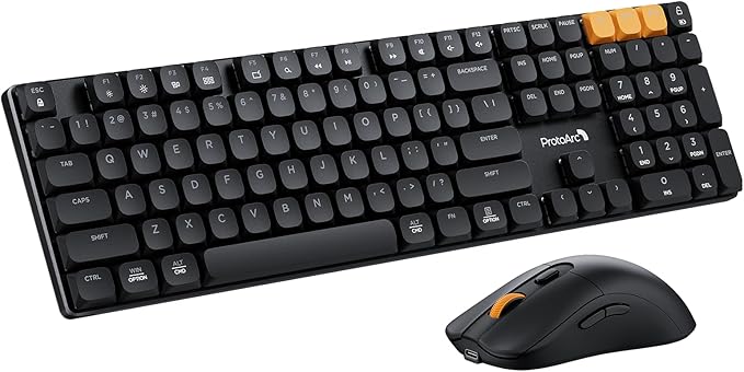 ProtoArc Wireless Mechanical Keyboard and Mouse, USB-C Rechargeable Aluminum Keyboard and Mouse Combo, Red Linear Switches, 2.4G + Bluetooth Connectivity, 3 Devices - Black