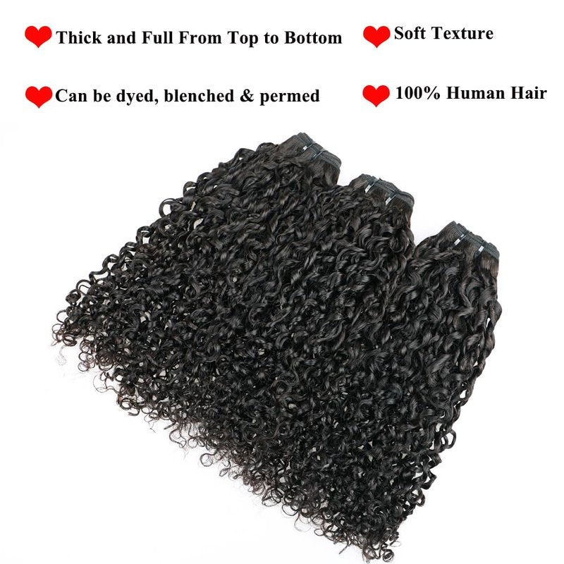 JYZ 16A Double Weft Pixie Curly Human Hair Bundles 16 Inch 1 Bundle Burmese Curly Bundles Human Hair 3C4A 100% Unprocessed Brazilian Raw Virgin Hair Extensions Quick Weave Extensions Natural Color