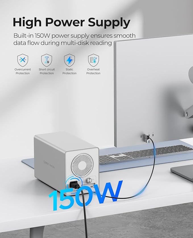 ORICO 4-Bay Hard Drive Enclosure USB 3.2 Gen 2 Aluminum DAS Enclosure USB-C Expansion, Max Up to 264TB, 3.5-Inch HDD, 150W Power Supply - 9948C3