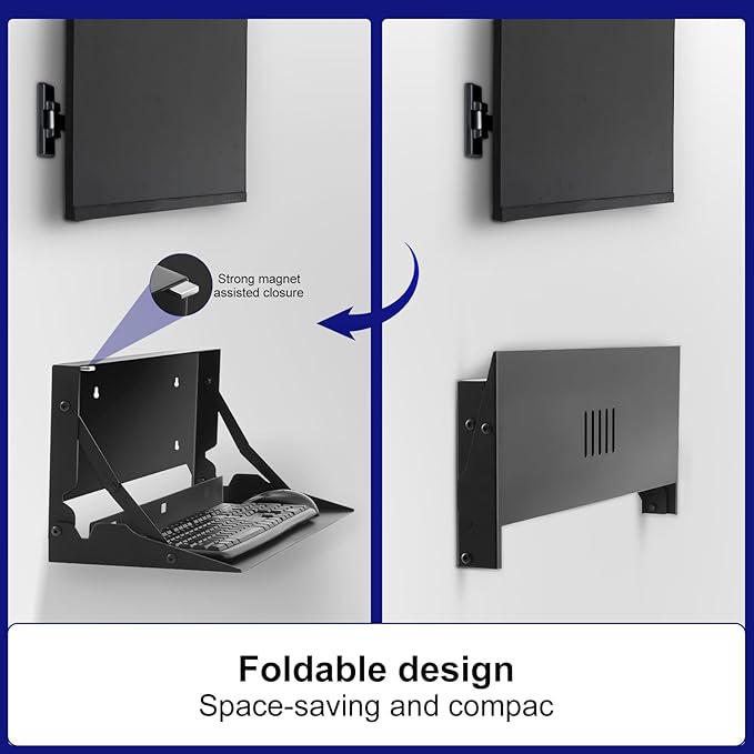 Otoolling 1 Pcs 24 Inch Keyboard Wall Mount Foldable Fits Standard Computer Keyboard Mouse Stand Tray Organizer for Small Offices Apartments, Easy Installation with 4 Screws (Black)
