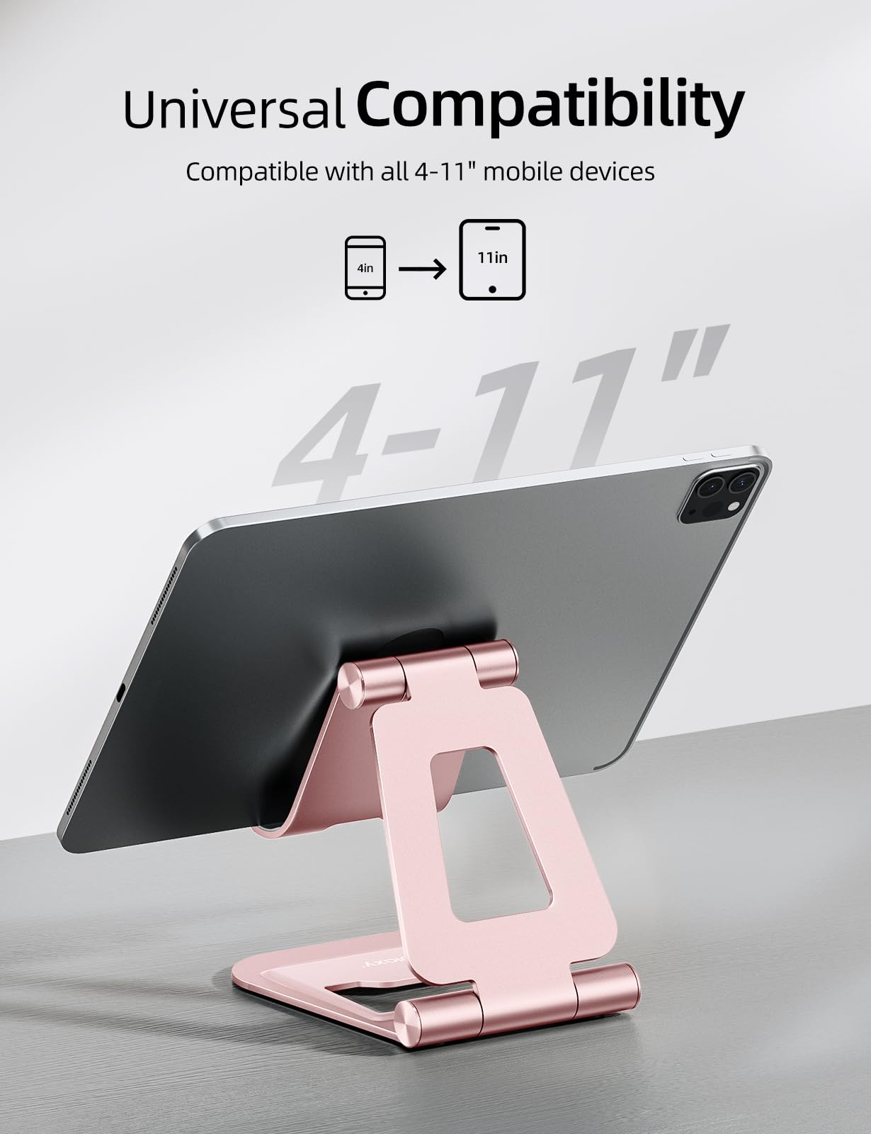 Nulaxy Aluminum Dual Foldable iPad Stand, Fully Adjustable Desktop Tablet Holder, Tablet Accessories for Office Kindle Compatible with Mobile Devices iPad Pro/Air/Mini, iPhone Pro/Max/Plus, Rose Gold