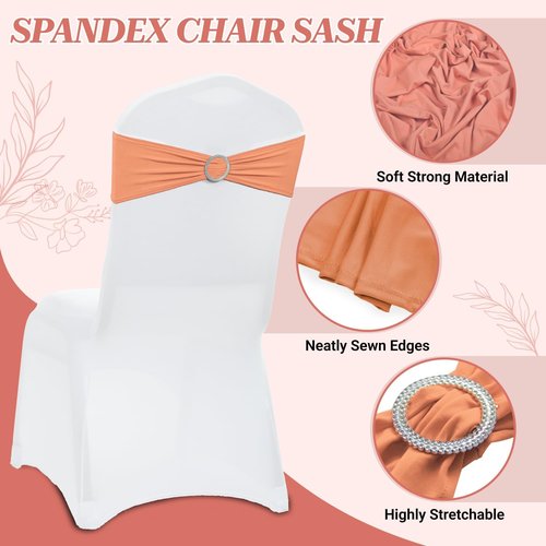 MDS Spandex Chair Sashes - Pack of 200 Elastic Stretch Bows with Buckle Slider for Wedding Decor - Peach