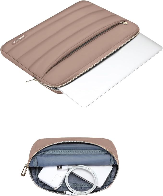 MOSISO Laptop Case 17.3 inch, 17-17.3 inch Puffy Laptop Sleeve Compatible with Dell XPS/HP Pavilion/Ideapad/Acer/Alienware/HP Omen Notebook Computer, Polyester Horizontal Bag with Small Case, Brown
