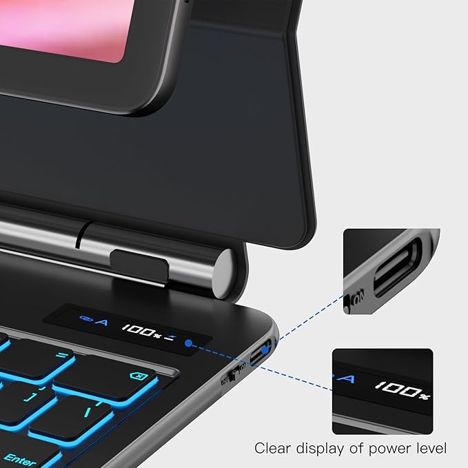 Magnetic Keyboard Case for Samsung Galaxy Tab S10+/ S9+ /S9 FE+/S8+/S7+/S7 FE 12.4", 7 Color Backlit Wireless Bluetooth Magic Keyboard Case Cover Stand, Multi-Touch Trackpad, LED Power Display