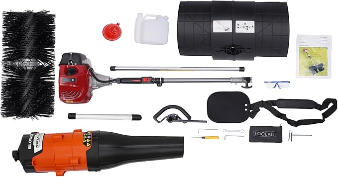 Outdoor Handheld Gas Power Broom with Blower, 52cc 2.3HP 2-Stroke Gasoline Power Lawns Sweeper Broom Sweeper Cleaning Driveway Tools High Performance Cleaner 1.8M 33.82oz Tank