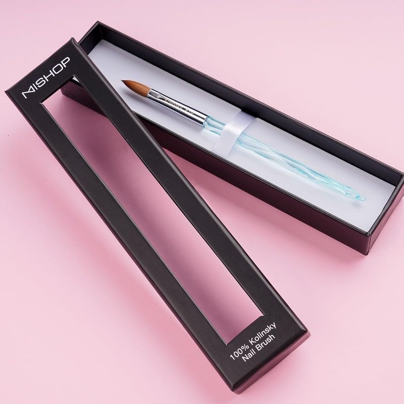 M ProK 100% Kolinsky Acrylic Nail Brush – Professional Nail Brush for Acrylic Application with Crystal Blue Handle – Handcrafted Salon Quality Tool (Size #16)