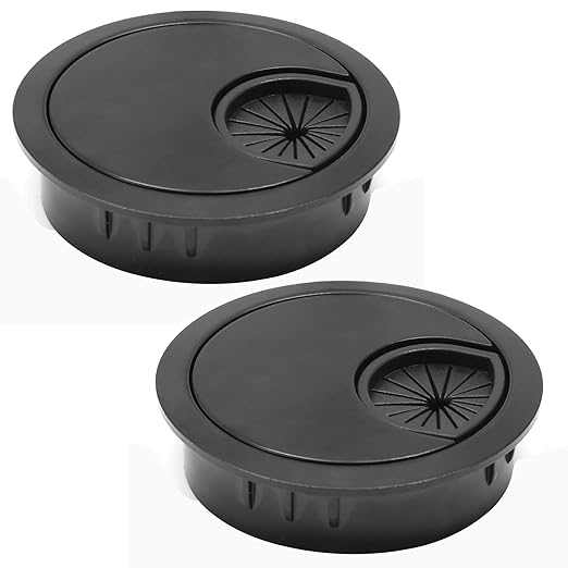 EASYEAH 2 Pcs Desk Grommet 2-1/16" / 53 mm, Desk Cord Hole Cover, Cable Grommet Metal Zinc Alloy Materilal, Desk Hole Grommet for Home & Office Pc, Detachable Cable Cord Organizer-Flat Black