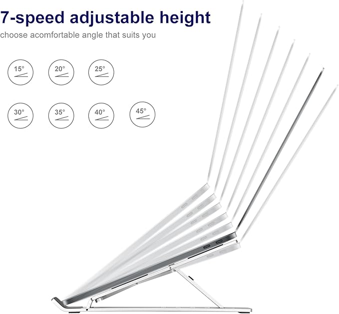 weourwe Ergonomic and Foldable Laptop Stand for Desk, Adjustable Riser, Fits All Laptops and Notebooks up to 17,Ultra-Thin,Ventilated Cooling,ABS+Silicone,Silver.
