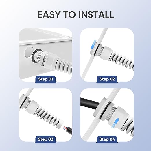 Strain Relief Cord Connector,LISTENJIALE 2Pcs NPT 1/4" Waterproof Cable Gland Flex Spiral Strain Relief Adjustable 4-8mm Cable Connector Nylon Joint with Gaskets(Grey)