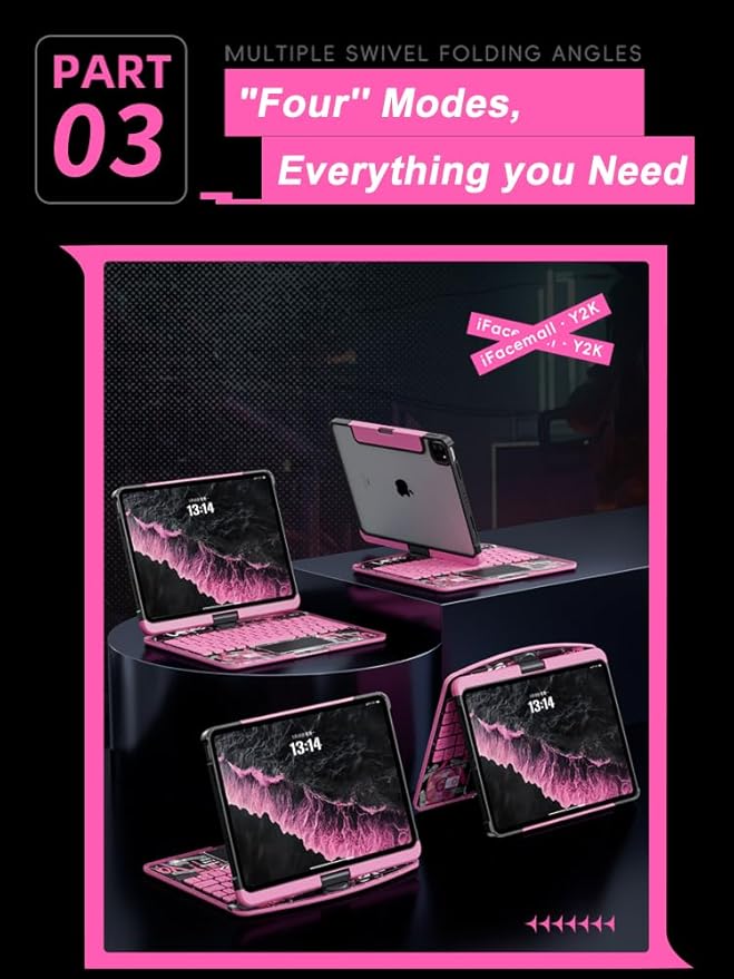 KARTICE Transparent Case with Wireless Keyboard for iPad Pro 13 inch (M4,2024), 7 Colors Backlight, Multi-Touch Trackpad, 360° Rotating Stand Case with Pencil Holder for iPad Pro 13
