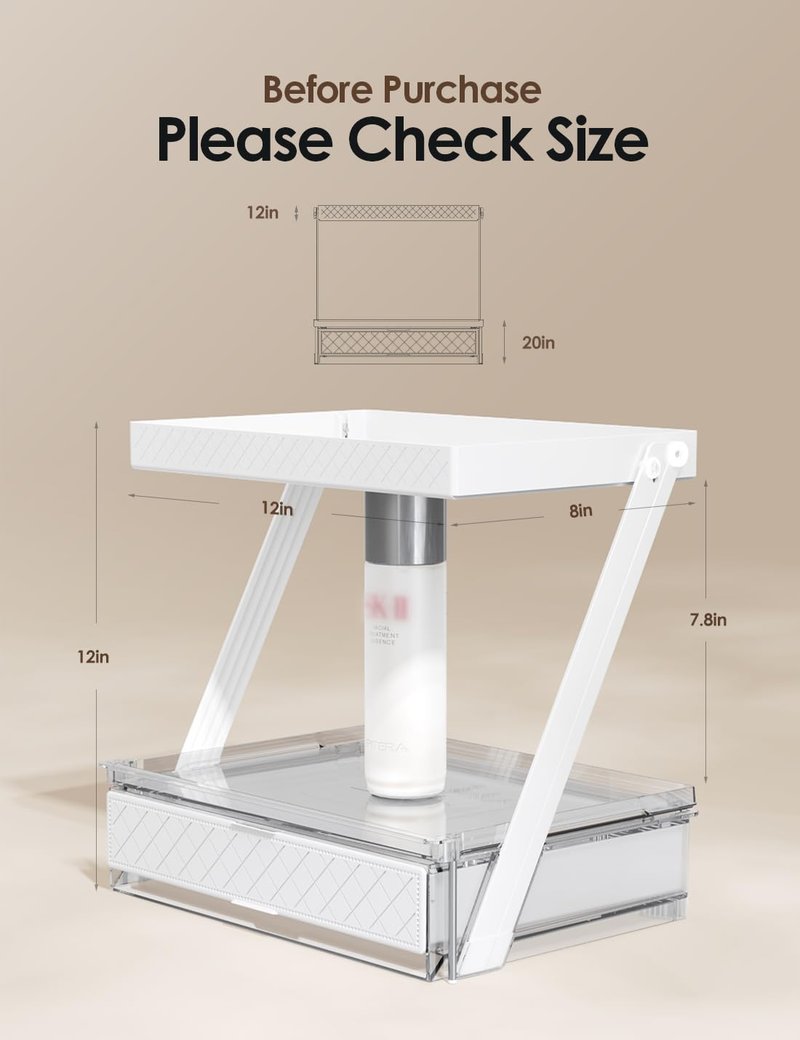 NEATORA 2 Tier Bathroom Countertop Organizer, Z-Shaped Vanity Organizer with Sliding Tray & Drawer, Skincare, Makeup & Perfume Storage Organizer, Acrylic office, Dresse & Desk Organizer