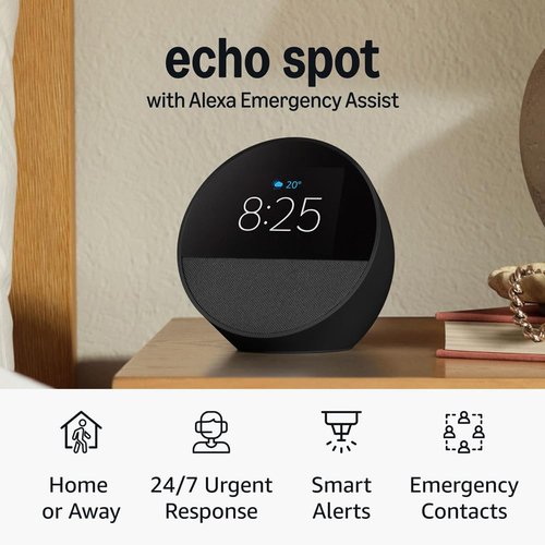 Echo Spot by Amazon - Smart Alarm Clock with Alexa | Ideal for Nightstands & Offices | Ocean Blue