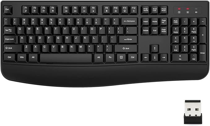 EDJO Wireless Keyboard, 2.4G Ergonomic Full Size Wireless Computer Keyboard with Wrist Rest for Windows, Mac OS Desktop/Laptop/PC（Gray）