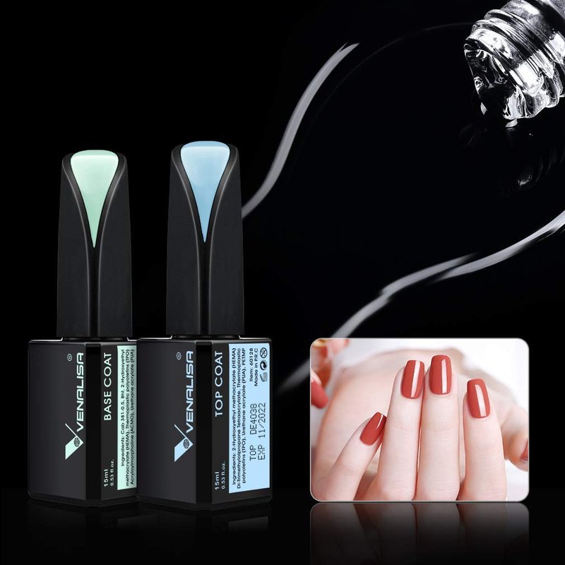 VENALISA Gel Nail Polish Set - 15ml Base & Top Coat, No Wipe, High Gloss Finish | Long-Lasting Tempered Polish Kit