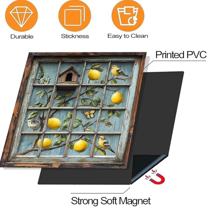 Rustic Kitchen Decor Dishwasher Magnet Cover Decal, Lemon Bird Birdhouse, Magnetic Dish Washer Panel Door Vinyl Sticker, Refrigerator Magnets,Easy to Clean, 23 x 26 inch