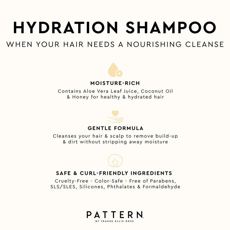PATTERN Beauty by Tracee Ellis Ross Hydration Shampoo w Honey, Aloe Vera, Biotin and Tea Tree Leaf Oil 9.8 fl oz - Rich Moisture for Curly Hair 3a-4c
