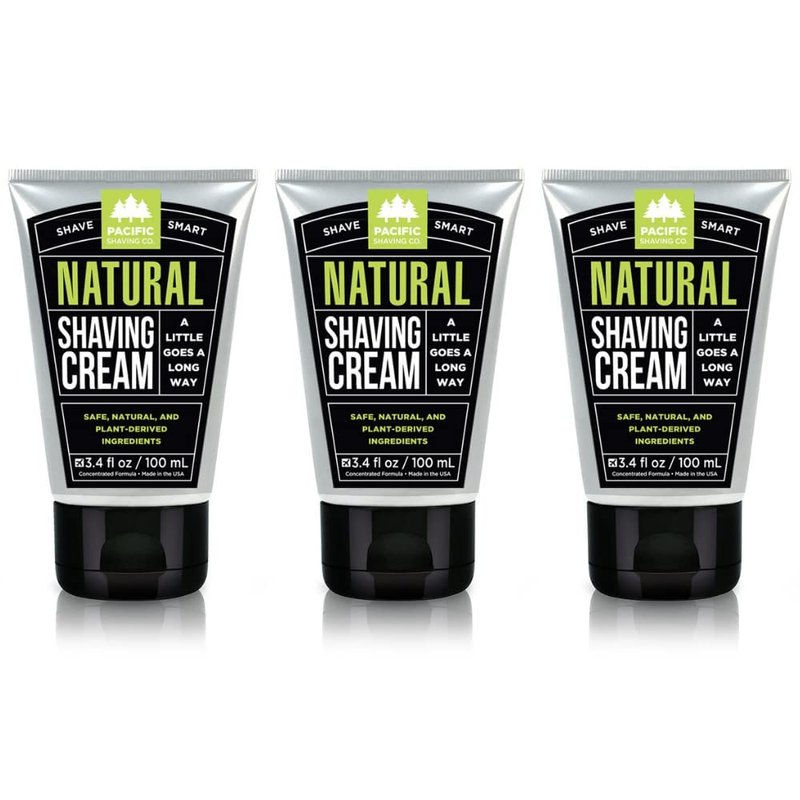Pacific Shaving Company Natural Shaving Cream - Hydrating Shea Butter & Vitamin E Formula for Sensitive Skin | 3.4 Oz, 3 Pack