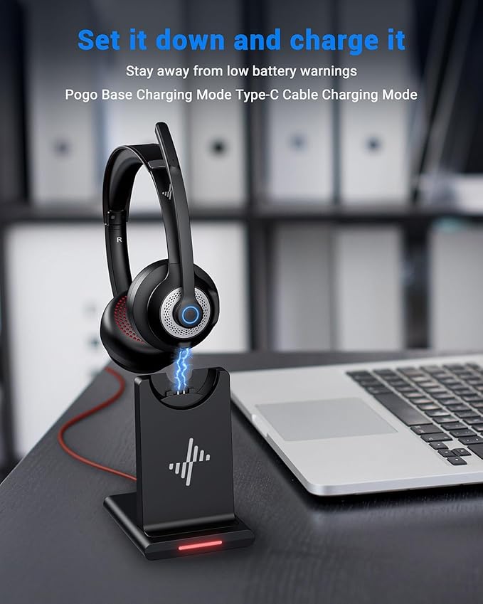 JIAMQISHI Wireless Headset with AI Noise Cancelling Microphone Bluetooth Headset - Bluetooth V5.2（Black Gray）