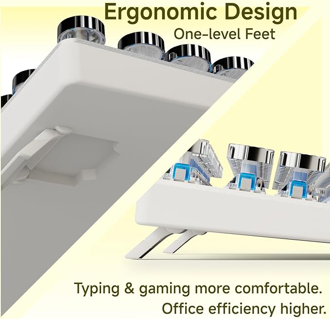 SEUNKWANG EWEADN TK100 Typewriter Style Wired Mechanical Keyboard, 104 Keys Aesthetic Typewriter Keyboard with Yellow Backlit, Anti-Ghosting, Blue Switch Cool Keyboards-White