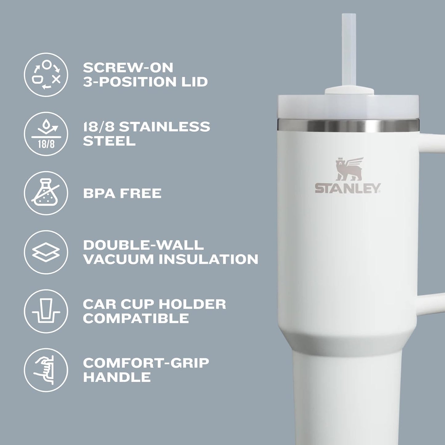 STANLEY Quencher H2.0 Tumbler - 20 oz Insulated Stainless Steel with Handle & Straw | BPA-Free | Meadow Color