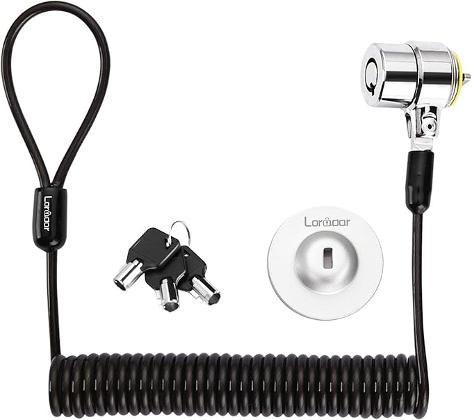 LORADAR Security Hardware Cable Lock Kit,Retractable Cable Lock Portable Keyed Laptop Lock 3 Keys 6.2Ft for Monitors, Laptops, MacBooks, Tablets, iPad,Mac mini, (Keyed Different)