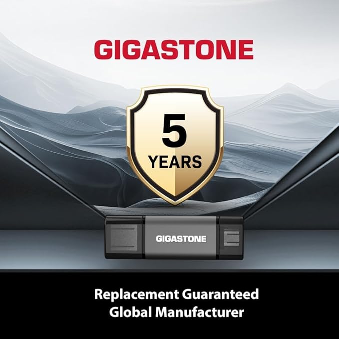 GIGASTONE 64GB Dual USB Flash Drive 5-Pack, USB 3.2 Gen 1, 2-in-1 USB C+A, Speed Up to 100MB/s, Head Cap Design Thumb Drive, Plug & Play for Smartphone/PC/Mac/TV/Car Audio, USB 2.0/3.0/3.1 Compatible