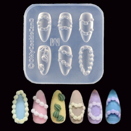 Nail Art Silicone Mold - Embossed Cream Chain Design | 3D Carving Template for DIY Manicure with 6 Patterns