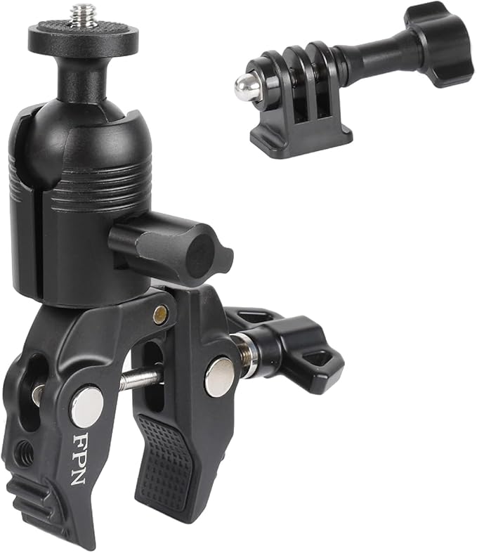 FPN Aluminum Alloy Super Clamp Camera Mount with 360° Ball Head for Bike/Motorcycle Handlebar Pole Tripod Rod 0.5-2.0" Diameter, Compatible with GoPro, Insta360 X5 X4, DJI Osmo Action 5 Pro, Pocket 3