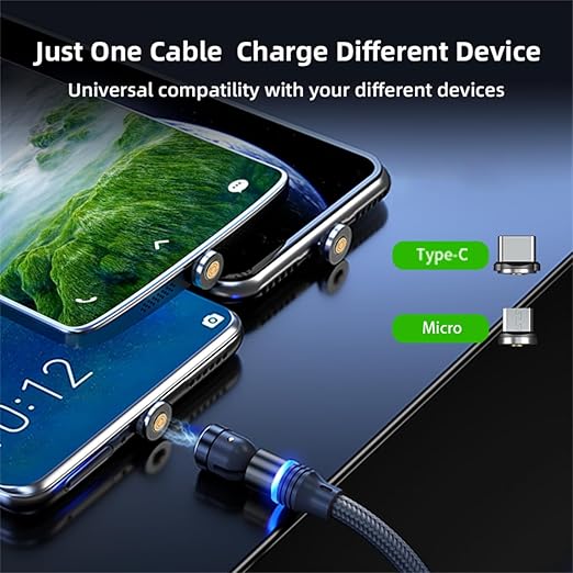 Losuesme Magnetic Charging Cable (6-Pack,1.6+3.3+3.3+6.6+6.6+10ft) 540° Rotation Magnet Phone Charger USB C Cable 3A Fast Charging Magnetic Charger Cable with LED Light for Micro USB Type C Device