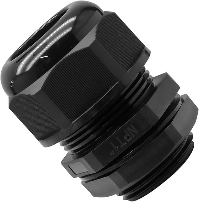 Kyuionty 2 Pcs 1" NPT Nylon Cable Glands, Black Strain Relief Cable Cord Connector IP68 Waterproof Junction Box Wire Protectors Adjustable for 18-25mm Cable Diameter