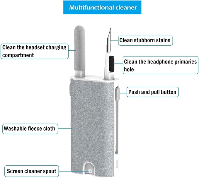 RLOJK 5-in-1 Electronics Cleaner Kit- Laptop Screen Cleaner kit,Multifunctional Bluetooth Earphones Cleaning Tool for Computer Cameras Lens Cell Phone Laptop Computer Bluetooth Earphones