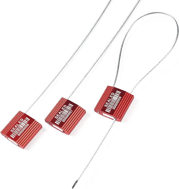 LeadSeals 50 Red High Security Cable Seals with Barcode, Pull Tight Numbered Steel Security Seals, Anti-Tamper Shipping Self-Locking Tags for Logistics, ISO 17712 Certified