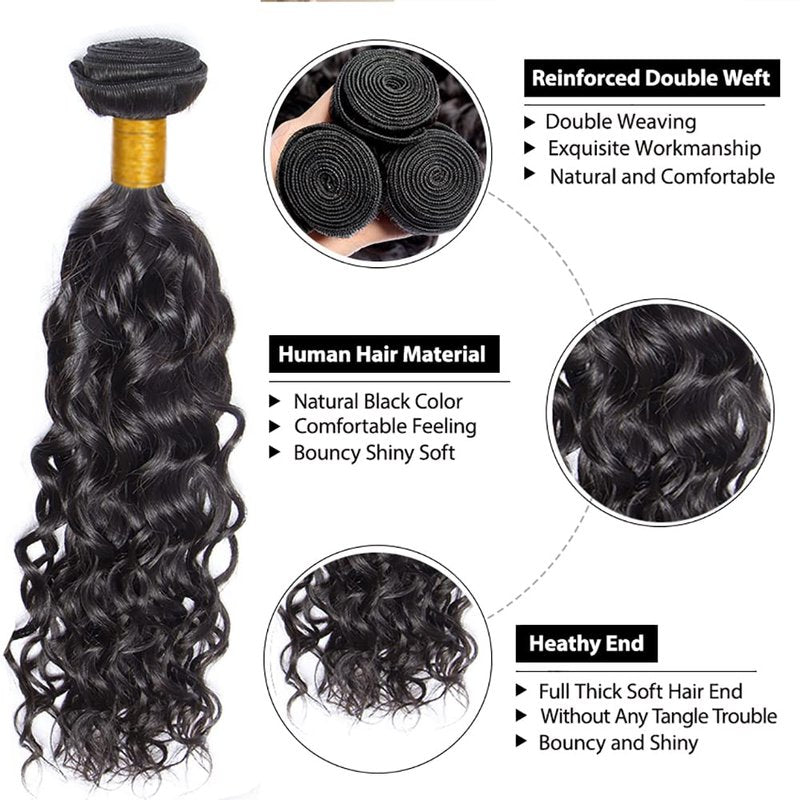 Water Wave Hair Bundles - 18/20/22 Inch Brazilian Remy Human Hair | 10A Grade Unprocessed Virgin Extensions for Black Women