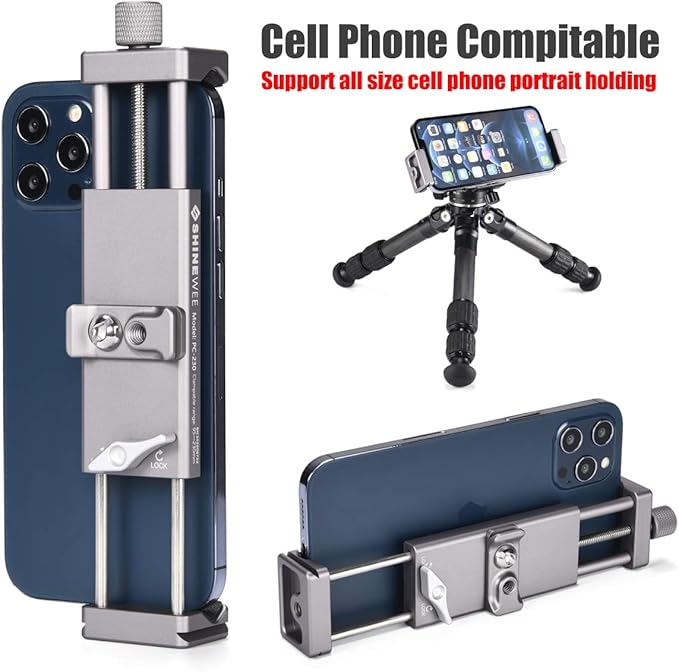 SHINEWEE Full Metal Tablet Tripod Holder - Compatible with iPad mini/Air/Pro | 1/4" Screw & Arca-Swiss Dovetail Mounts | Universal Tablet Clamp Adapter