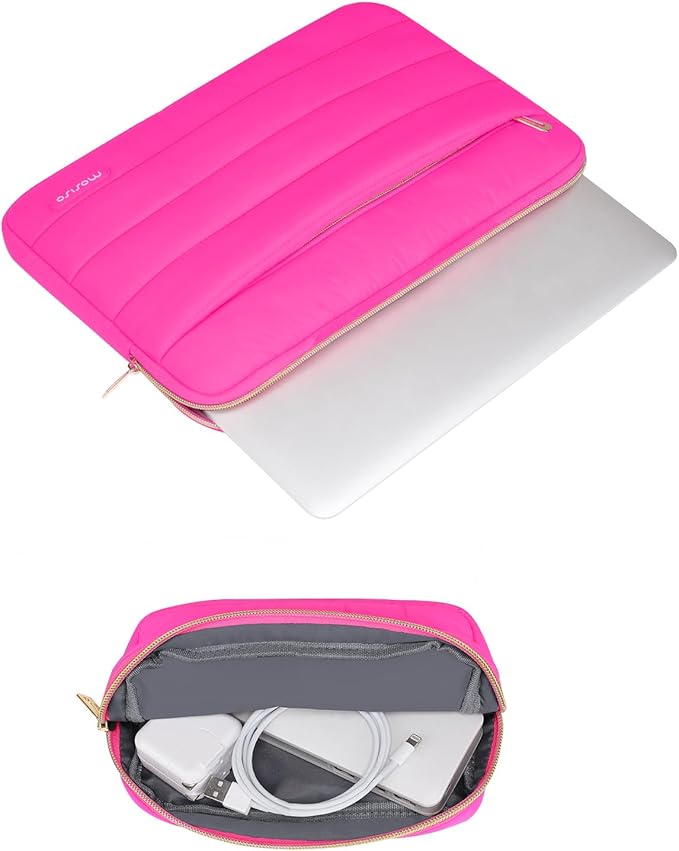 MOSISO Laptop Case 13.3 inch,13-13.3 inch Puffy Laptop Sleeve Compatible with MacBook Neo/Air 13.6 M5 M4 M3 M2 M1/Pro 13/14,HP Dell ASUS Lenovo,Polyester Horizontal Bag with Small Case, Rose Red