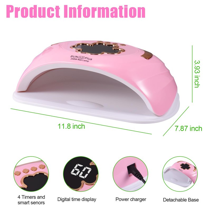 Riuotazi UV LED Nail Lamp for Two Hand, 248W Nail Dryer for Gel Polish, Large Space UV Light for Nails,45 Pcs Lamp Beads and Professional Manicure Phototherapy Lamp with Automatic Sensor(Pink)