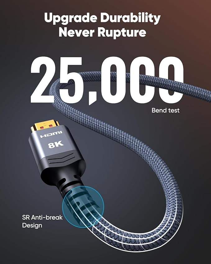 Highwings 10K 8K 4K HDMI Cable 48Gbps 5FT/1.5M, Ultra High Speed HDMI Cable 2.1 Braided Cord-4K@120Hz 8K@60Hz, DTS:X, HDCP 2.2 & 2.3, HDR 10+ Compatible with DVD Player/PS5/PS4/UHD TV/Blu-ray