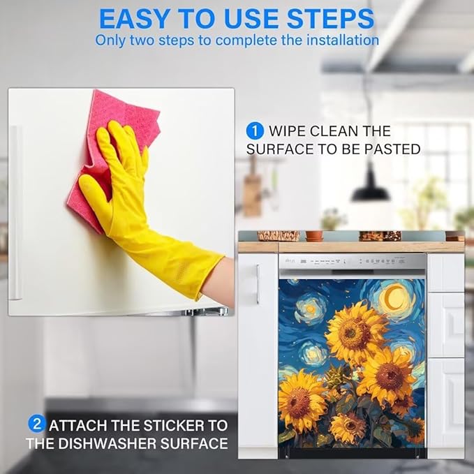 Farmhouse Sunflower Dishwasher Covers for The Front, Starry Night Style Flowers Dishwasher Sticker, Sunflower Painting Fridge Skins Cover - 23" W x 26" H Ordinary