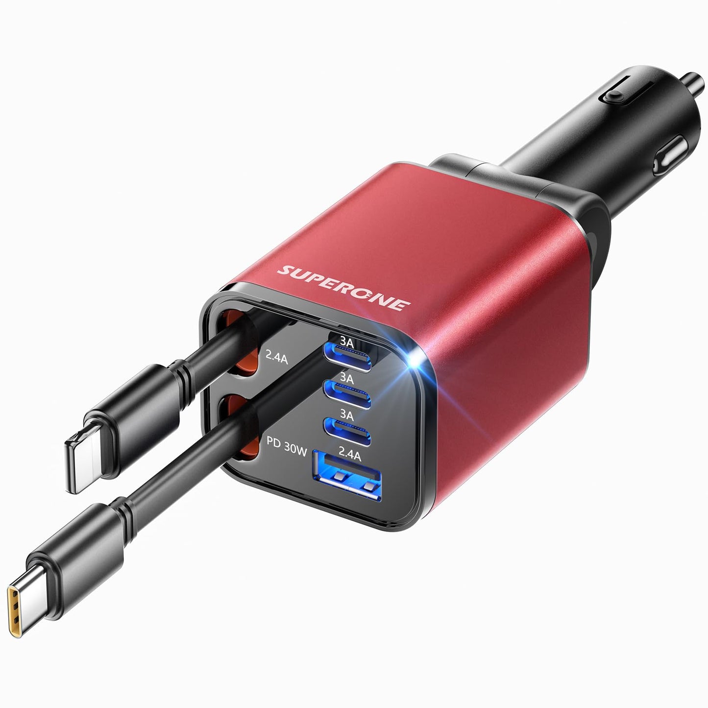 [Upgraded] 4 in 1 Retractable Car Charger, SUPERONE Smaller Fast Car Phone Charger 69W with Cord, USB C and iPhone Car Charger Adapter, Compatible iPhone 17/17 Pro Max/16/15/14/13/12/11, Sumsung