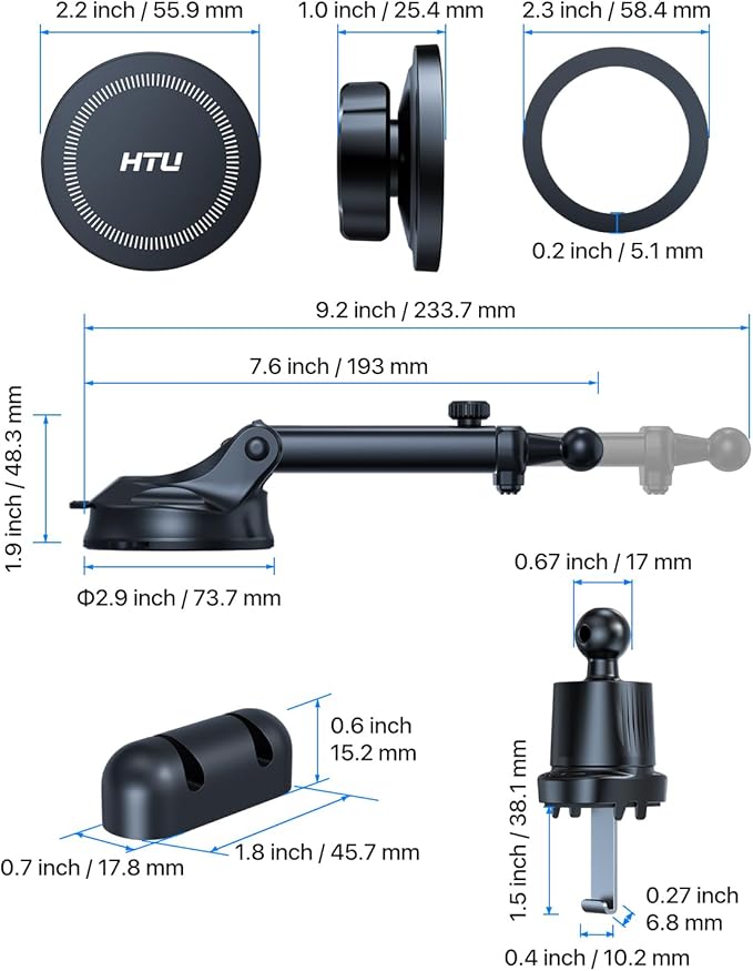 HTU 【Military-Grade】 for MagSafe Car Mount【Upgraded Strongest Suction】 Magnetic Phone Holder Cell Stand for Dashboard Windshield Vent,Truck Cradle for iPhone 17 Pro Max 16 15 14 13 12 Tesla, Black