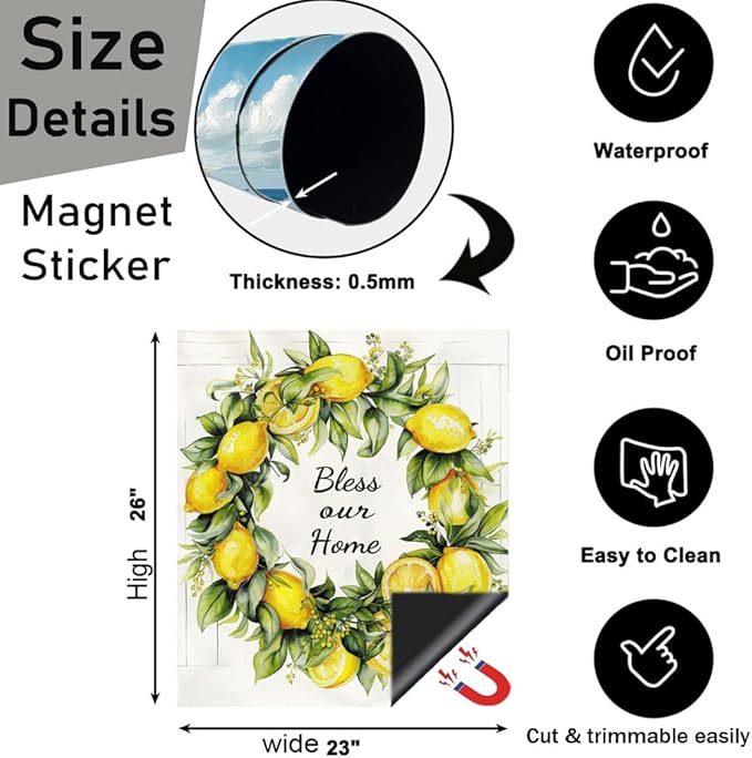 Generic Lemon Wreath Dishwasher Magnet Covers, Bless Our Home Fruits Painting Dishwasher Door Season Decorative Magnetic Stickers, 23x26 Floral Panel Decals for Kitchen Decor Refrigerator