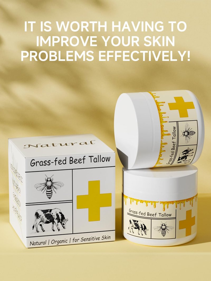 mkzea Beef Tallow for Skin, Beef Tallow, Tallow and Honey Cream, Grass Fed Beef Tallow, Whipped Beef Tallow for Face Moisturizer for All Purpose with Raw Honey Tallow Balm, 2 packs
