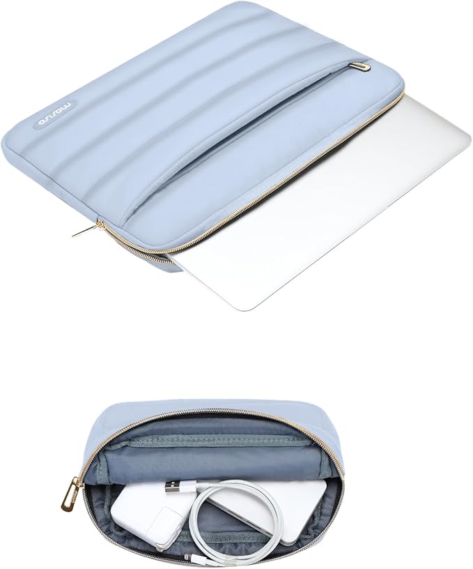 MOSISO Laptop Case 13.3 inch,13-13.3 inch Puffy Laptop Sleeve Compatible with MacBook Neo/Air 13.6 M5 M4 M3 M2 M1/Pro 13/14,HP Dell ASUS Lenovo,Polyester Horizontal Bag with Small Case, Baby Blue