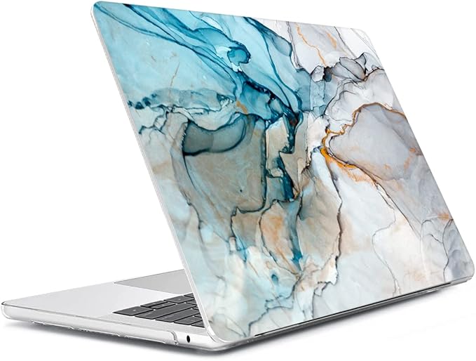 HOHAIYOO Compatible with M4 2025 MacBook Air 13.6 inch Case A3240 with Touch ID 2022 2023 2024 M3 A3113 M2 A2681, Plastic Hard Shell Case & Keyboard Cover & Screen Protector & Webcam Cover, Marble